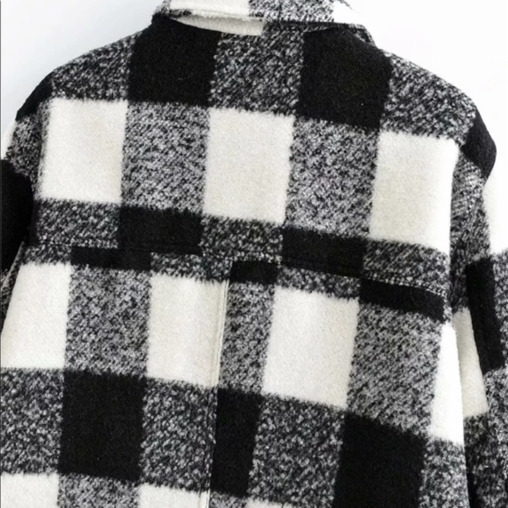 boho chic plaid checkered black button fall jacket - Picture 10 of 16
